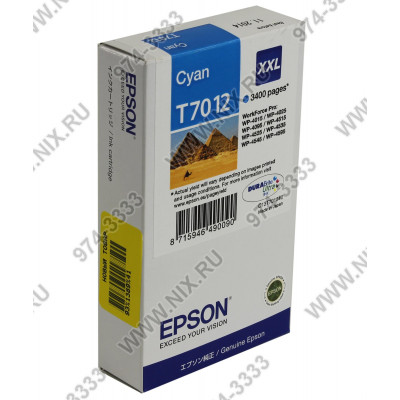 Картридж T7012 C13T701240 Cyan для Epson WorkForce Pro WP-4015/4025/4095/4515/4525/4535/4545 (повыш.ёмкости)