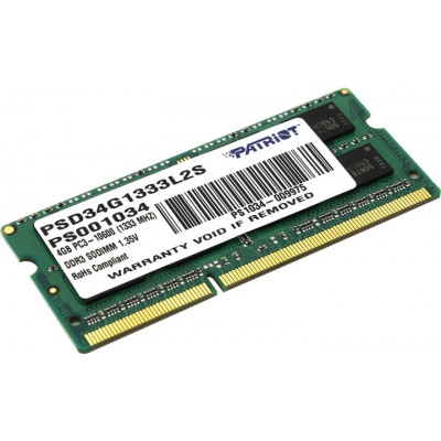 Patriot PSD34G1333L2S DDR3 SODIMM 4Gb PC3-10600 CL9 (for NoteBook)
