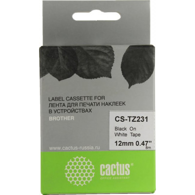Cactus CS-TZ231 лента для печати этикеток (ширина 12мм, 8м, чёрный на белом)