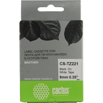 Cactus CS-TZ221 лента для печати этикеток (ширина 9мм, 8м, чёрный на белом)