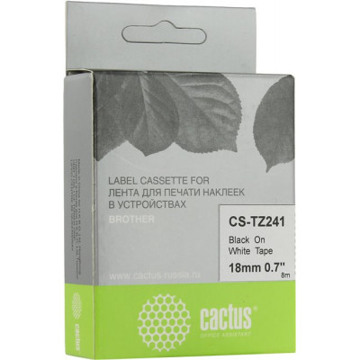 Cactus CS-TZ241 лента для печати этикеток (ширина 18мм, 8м, чёрный на белом)