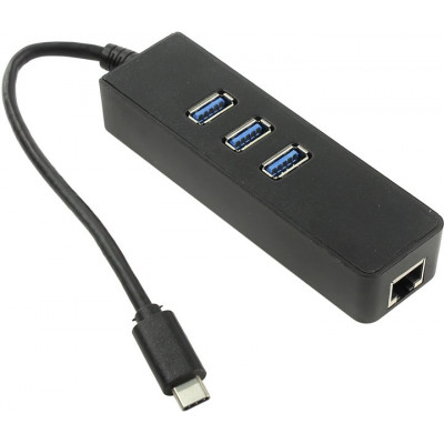 Orient JK-341 USB3.0 Hub 3 port + LAN UTP 1000Mbps, подкл. USB-C