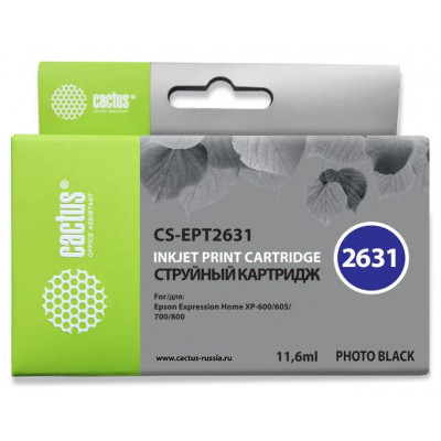 Картридж струйный Cactus CS-EPT2631 фото черный (11мл) для Epson Expression Home XP-600/605/700/800
