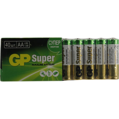 GP Super 15A-2CRVS40/15A-B40 (LR6) Size AA, 1.5V, щелочной (alkaline) уп. 40шт