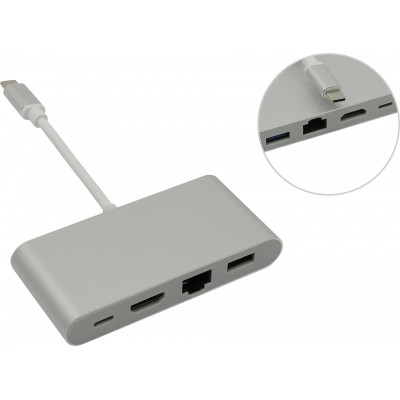 Кабель-адаптер USB-C - HDMI(F)+USB3.0+USB-C+LAN
