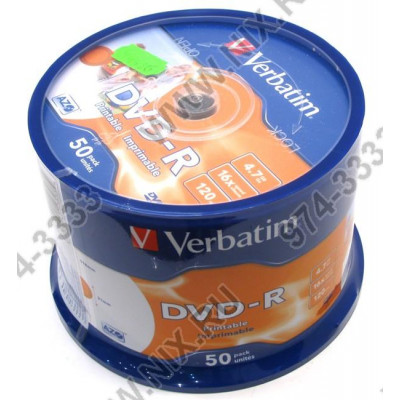 DVD-R Disc Verbatim  4.7Gb 16x уп. 50 шт на шпинделе, printable 43533/43649