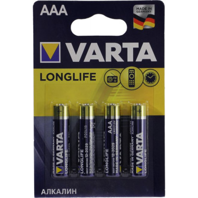 VARTA LONGLIFE 4103-4, Size"AAA", 1.5V, щелочной (alkaline) уп. 4 шт