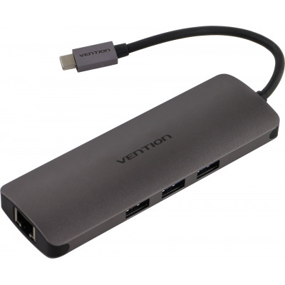 Vention CGNHA 3-Port USB3.0 Hub + USB-C + HDMI, CR, UTP 1000Mbps, подкл. USB-C