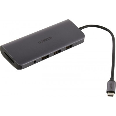 UGREEN 80133 3xUSB3.0+PD+RJ45+Jack3.5+HDMI+Dsub+SD/microSD Card Reader, подкл. USB-C