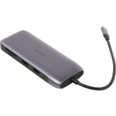 UGREEN CM274 70301 2xUSB3.0+PD+RJ45+HDMI+Dsub+DP+SD/microSD Card Reader, подкл. USB-C