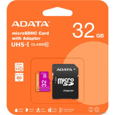 Micro SD 32 Gb ADATA Premier (AUSDH32GUICL10-RA1) microSDHC Memory Card UHS-I U1 + microSD-SD Adapter