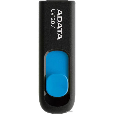 USB3.0 128Gb ADATA UV128 (AUV128-128G-RBE) пластик, выдвижной разъем, черный/голубой
