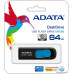 USB3.0 64 Gb ADATA UV128 (AUV128-64G-RBE) пластик, выдвижной разъем, черный/голубой