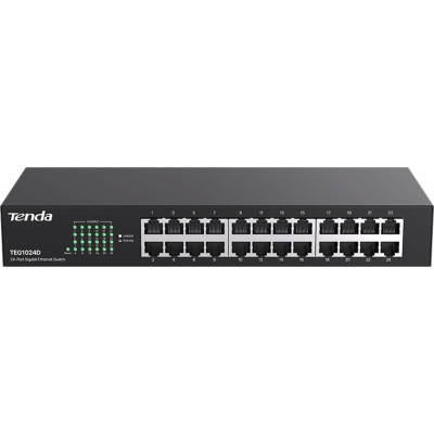 Коммутатор TENDA 24-port TEG1024D (неуправляемый, стоечный, матрица 48 Гбит/с, 24xGbit )