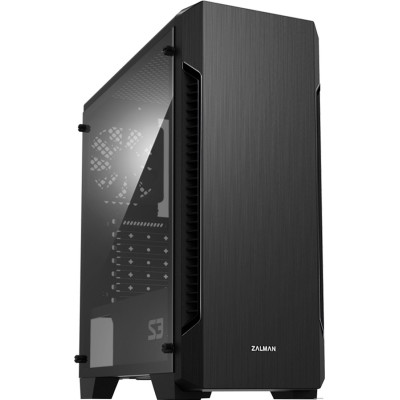 Корпус ATX Без БП Zalman S3 (Боковое окно-акрил, 2xUSB 2.0, 1xUSB-A 3.2 5Гбит/с, 1x120mm FAN, HD Audio+Mic, VGA MAX 330mm, CPU MAX 156mm, пылевые фильтры) Black