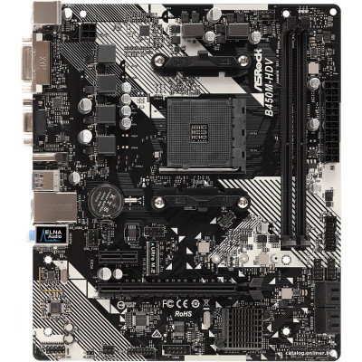MB ASRock B450M-HDV R4.0 Soc-AM4 (B450) PCI-Ex16 PCI-Ex1 M.2 1GbE LAN RAID 0/1/10 2xDDR4 3200MHz VGA+DVI+HDMI mATX RTL