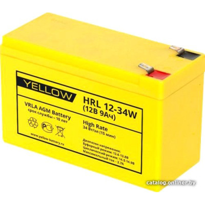 Аккумуляторная батарея YELLOW HRL 12-34W (12V, 9Ач, 10 лет, 2.7кг, 151х65х94/100мм) АКБ для ИБП, Аналог АКБ Ippon IP12-9 (12V, 9Ah), CSB HRL 1234W, HR 12-34W, GPL 1234W, GPL 12-34W, 16906, 2766905800012, 66554 Sacred Sun SSP12-9HR, SP12-9