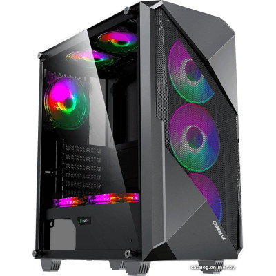 Корпус ATX Без БП GameMax Revolt (Tempered Glass, 1xUSB 2.0, 1xUSB-A 3.2, HD Audio+Mic, 4x120mm ARGB Fan, VGA MAX 330mm, CPU MAX 170mm, пылевые фильтры) Black