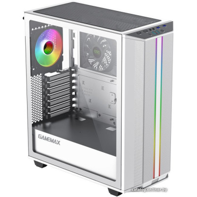 Корпус ATX Без БП GameMax Precision (Tempered Glass, MESH сетка, 2xUSB 3.0, 1xType-C, HD Audio+Mic, PWM+ARGB Hub, 1x120mm ARGB fan incl., COC Cooling FAN, VGA MAX 360mm, CPU MAX 170mm, съёмная TOP панель для удобной сборки и установки AIO) White