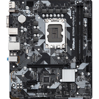 MB ASRock B760M-HDV/M.2 D4 Soc-1700 (B760) PCI-Ex16 2xPCI-Ex1 2xM.2+M.2(WI-FI) 1GbE LAN RAID 0/1/5/10 2xDDR4 5333MHz+ VGA+HDMI+DP mATX RTL