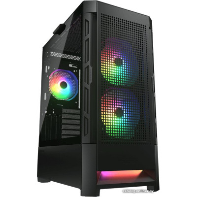 Корпус ATX Без БП Cougar Airface RGB (CGR-5ZD1B-AIR-RGB) (Tempered Glass, 1xUSB 2.0, 2xUSB-A 3.2 5Гбит/с, 3x120mm ARGB FAN, HD Audio+Mic, VGA MAX 330mm, CPU MAX 190mm, пылевые фильтры) Black