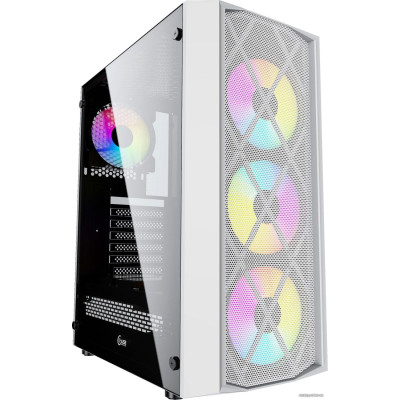 Корпус ATX Без БП Powercase Rhombus X4 (CMRMW-L4) (Tempered Glass, 2xUSB 2.0, 1xUSB-A 3.2 5Гбит/с, 4x120mm ARGB FAN, HD Audio+Mic, VGA MAX 310mm, CPU MAX 160mm, пылевые фильтры) White
