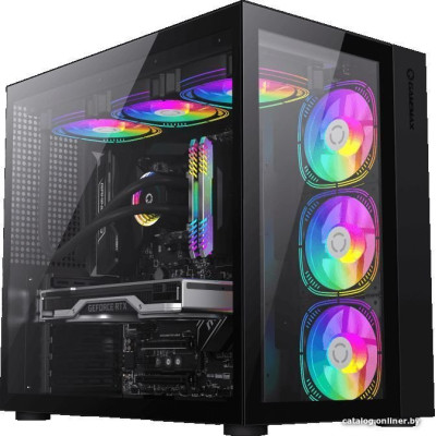 Корпус ATX Без БП GameMax Infinity (Tempered Glass, 1xUSB-A 3.2 5Гбит/с, 1xUSB-C 3.2 5Гбит, HD Audio+Mic, 9x120mm ARGB Fan is not on, VGA MAX 360mm, CPU MAX 170mm, пылевые фильтры) Black