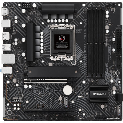 MB ASRock B760M PG LIGHTNING Soc-1700 (B760) 2xPCI-Ex16 3xM.2+M.2(WI-FI) 2.5GbE LAN RAID 0/1/5/10 4xDDR5 7200MHz+ HDMI+DP mATX RTL