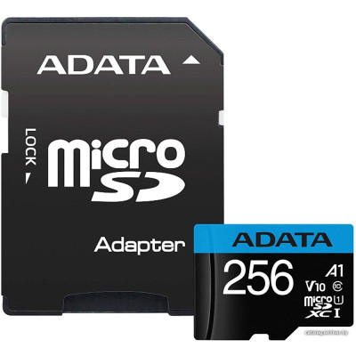 Micro SDXC 256 Gb ADATA Premier (AUSDX256GUICL10A1-RA1) (256 ГБ, класс 10, UHS-I (класс U1), чтение: 85 МБ/с) RETAIL с адаптером