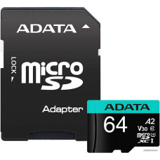 Micro SDXC 64 Gb ADATA Premier Pro (AUSDX64GUI3V30SA2-RA1) (64 ГБ, класс 10, UHS-I (класс U3), чтение: 100 МБ/с) RETAIL 