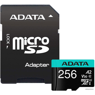 Micro SDXC 256 Gb ADATA Premier Pro (AUSDX256GUI3V30SA2-RA1) (256 ГБ, класс 10, UHS-I (класс U3), чтение: 100 МБ/с) RETAIL с адаптером