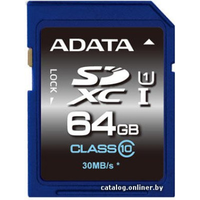 SDXC 64 Gb ADATA Premier (ASDX64GUICL10-R) (64 ГБ, класс 10, UHS-I) RETAIL