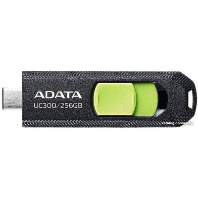 USB3.2 256Gb ADATA UC300 (ACHO-UC300-256G-RBK/GN) USB 3.2 Type-C, пластик, выдвижной механизм, черный/зеленый