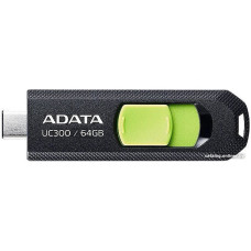 USB3.2 64Gb ADATA UC300 (ACHO-UC300-64G-RBK/GN) USB 3.2 Type-C, пластик, выдвижной механизм, черный/зеленый