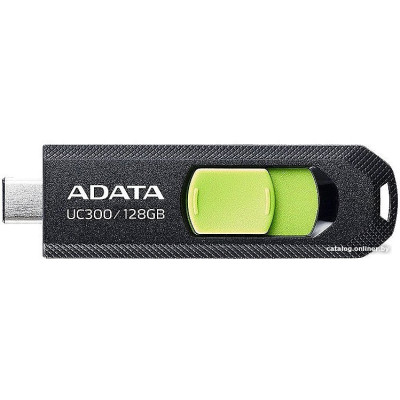 USB3.2 128Gb ADATA UC300 (ACHO-UC300-128G-RBK/GN) USB 3.2 Type-C, пластик, выдвижной механизм, черный/зеленый