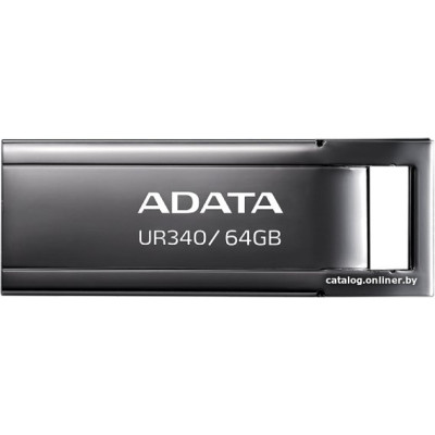 USB3.2 64Gb ADATA UR340 (AROY-UR340-64GBK) USB 3.2 Type-A, металл, без колпачка, серый