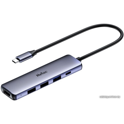 USB HUB Переходник Netac WF13 (NT08WF13-30GR) USB Type-A 3.0 x 1, USB Type-A 2.0 x 2, USB Type-С x 1, HDMI 4R@30Hz, Сере