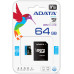 Micro SDXC 64 Gb ADATA Premier (AUSDX64GUICL10A1-RA1) (64 ГБ, класс 10, A1, UHS-I (класс U1), чтение: 80 МБ/с) RETAIL с адаптером