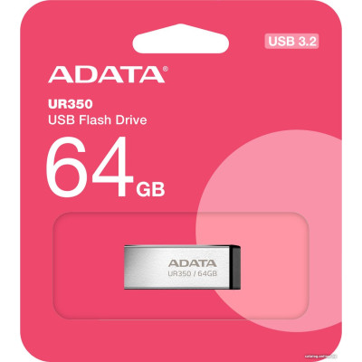 USB3.2 64Gb ADATA UR350 (UR350-64G-RSR/BK) USB 3.2 Type-A, металл, без колпачка, черный