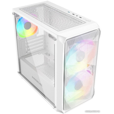 Корпус MicroATX Без БП Powercase Micro A3W ARGB (CMMAW-A3) (Tempered Glass, 2xUSB 2.0, 1xUSB-A 3.2 5Гбит/с, 2x140mm ARGB PWM FAN+1x120mm ARGB PWM FAN, HD Audio+Mic, VGA MAX 305mm, CPU MAX 160mm, пылевые фильтры) White