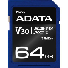 SDXC 64 Gb ADATA Premier (ASDX64GUI3V30S-R) (64 ГБ, класс 10, UHS-I) RETAIL