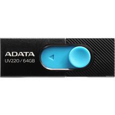 USB2.0 64Gb ADATA UV220 (AUV220-64G-RBKBL) USB 2.0 Type-A, пластик, выдвижной механизм, черный/голубой
