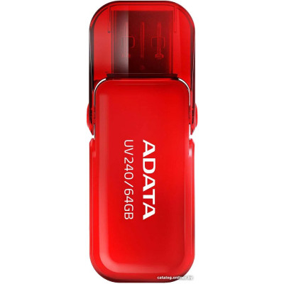 USB2.0 64Gb ADATA UV240 (AUV240-64G-RRD) USB 2.0 Type-A, пластик, раскладной корпус, красный