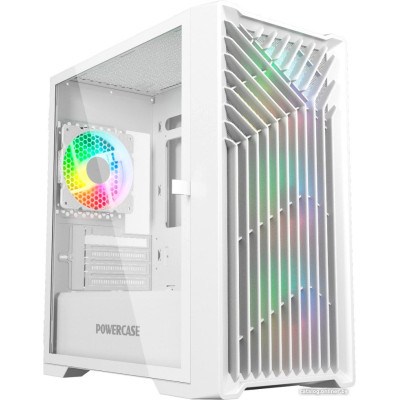 Корпус MicroATX Без БП Powercase Mistral Micro X4W (CMMXW-L4) (Tempered Glass, 2xUSB 2.0, 1xUSB-A 3.2 5Гбит/с, 4х120mm 5-color fan, HD Audio+Mic, VGA MAX 300mm, CPU MAX 160mm, пылевые фильтры) White