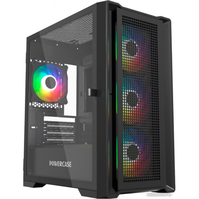 Корпус MicroATX Без БП Powercase Alisio Micro X4B V2 (CAMCXB-A4) (Tempered Glass, 2xUSB 2.0, 1xUSB-A 3.2 5Гбит/с, 4х120mm ARGB fans, ARGB HUB, HD Audio+Mic, VGA MAX 305mm, CPU MAX 160mm, пылевые фильтры) Black