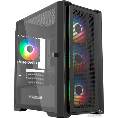 Корпус MicroATX Без БП Powercase ByteFlow Micro Black (CAMBFB-A4) (Tempered Glass, 2xUSB 2.0, 1xUSB-A 3.2 5Гбит/с, 4х120mm ARGB fans, ARGB HUB, HD Audio+Mic, VGA MAX 305mm, CPU MAX 160mm, пылевые фильтры) Black