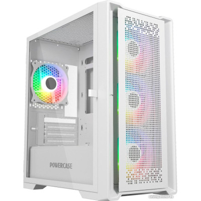 Корпус MicroATX Без БП Powercase ByteFlow Micro White (CAMBFW-A4) (Tempered Glass, 2xUSB 2.0, 1xUSB-A 3.2 5Гбит/с, 4х120mm ARGB fans, ARGB HUB, HD Audio+Mic, VGA MAX 305mm, CPU MAX 160mm, пылевые фильтры) White