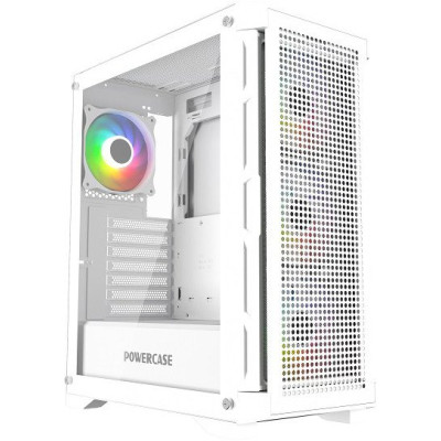 Корпус ATX Без БП Powercase Ultimate White (CUW-A4) (Tempered Glass, 2xUSB 2.0, 1xUSB-A 3.2 5Гбит/с, 4х120mm ARGB fans, ARGB HUB, HD Audio+Mic, VGA MAX 320mm, CPU MAX 155mm, пылевые фильтры) White