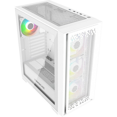 Корпус ATX Без БП Powercase ByteFlow White (CBFW-A4) (Tempered Glass, 2xUSB 2.0, 1xUSB-A 3.2 5Гбит/с, 4х120mm ARGB fans, ARGB HUB, HD Audio+Mic, VGA MAX 330mm, CPU MAX 168mm, пылевые фильтры) White