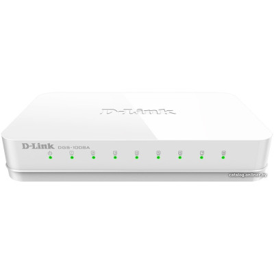 Коммутатор D-Link DGS-1008A/F1A (неуправляемый, настольный, матрица 16 Гбит/с, 8xGbit)